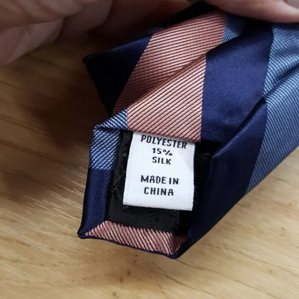 BAR III Mens Neck Tie Blue Coral Diagonal Stripe Modern Slim Classic Pointed